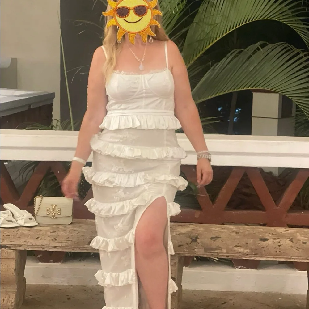 Fashion Nova Satin Tier Lace Maxi Dress - Picture 10 of 11